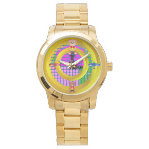 Montre Bowtie Teddy Blue Red Planes Gold Rings géométriqu