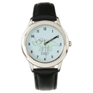 Montre Boys Cute Blue Triceratops Dinosaur & Name Kids