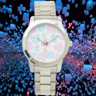 Montre Bracelet argenté surdimensionné arc-en-ciel de la
