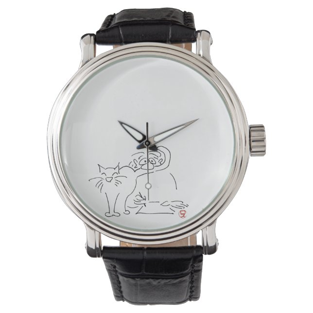 Montre-bracelet avec dessin de chat "Sympathie pou (devant)