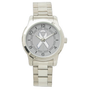 Montre Bracelet blanc de sensibilisation au ruban carbone