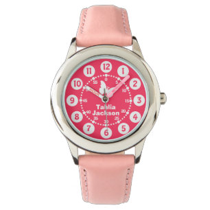 Montre-bracelet de nom et prénoms de filles rose