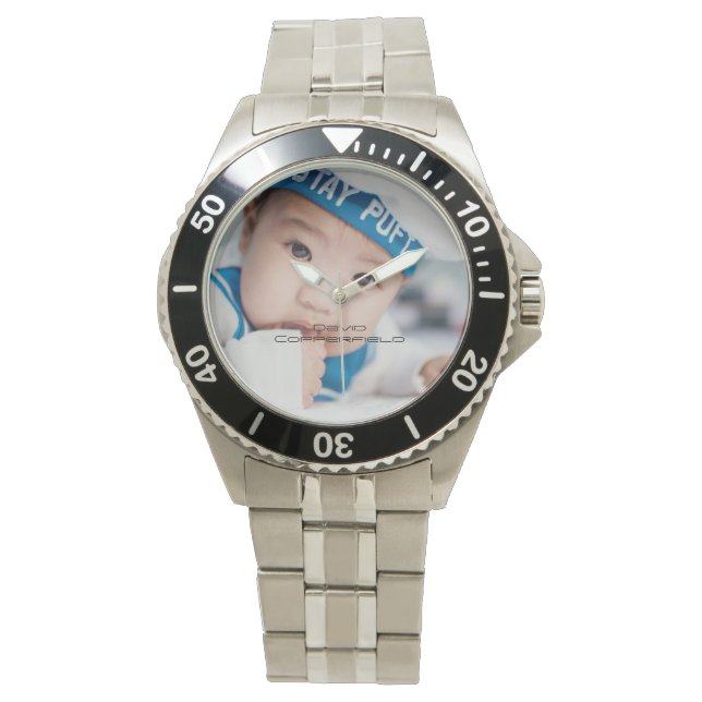 Montre Bracelet en acier inoxydable pour hommes photo cus (devant)
