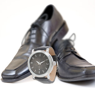 Montre Bracelet en cuir noir en bois foncé