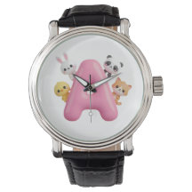 Bracelet eWatch Lettre A Ballon Rose Animaux de la