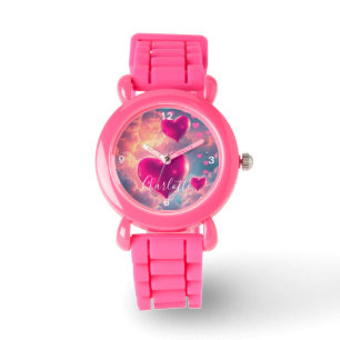 Montre Bracelet rose pour enfants personnalisé avec coeur