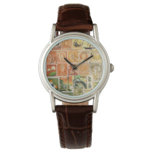 Montre-bracelet verte orange de coucher du soleil,