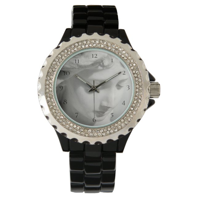 Montre *~* Bradelet noir féminin Beau Angel en marbre (devant)