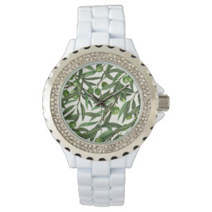 Montre Branches d'olive sur blanc