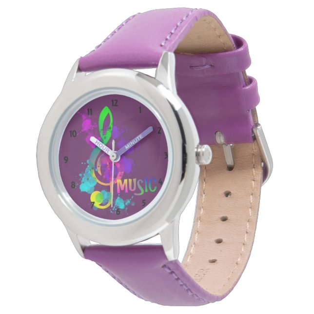 Montre Bright Rainbow Treble Clef Music Paint Splatter (Incliné)