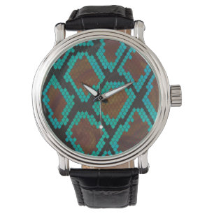 Montre Brun de serpent et copie turquoise