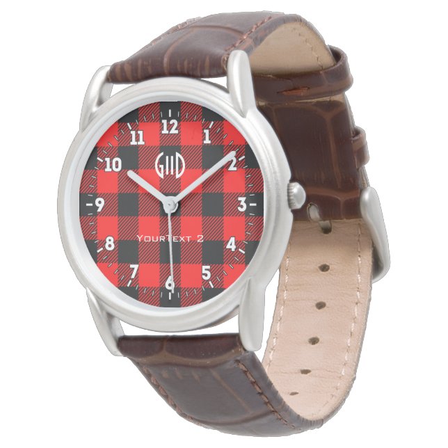 Montre Buffalo Check Rouge et Noir Lumberjack Plaid Decor (Incliné)