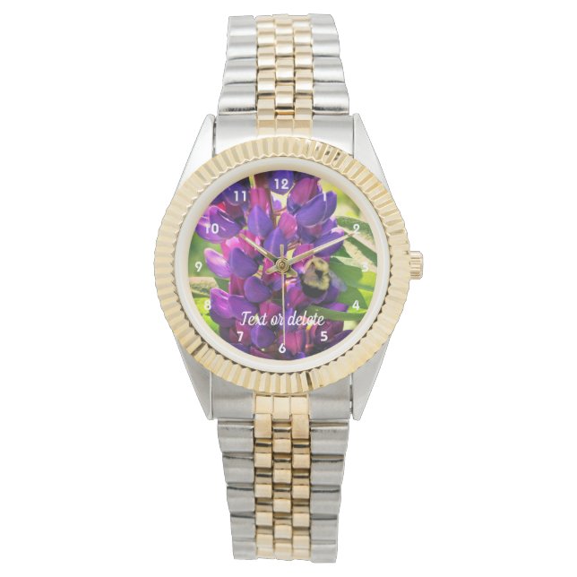 Montre Bumble Bee On Wild Lupine Flower Personnalisé (devant)
