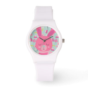Montre Bunnies et fleurs roses