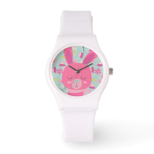 Montre Bunnies et fleurs roses (Recto)