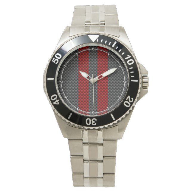 Montre Burgundy Red Carbon Fibres Stripes (devant)
