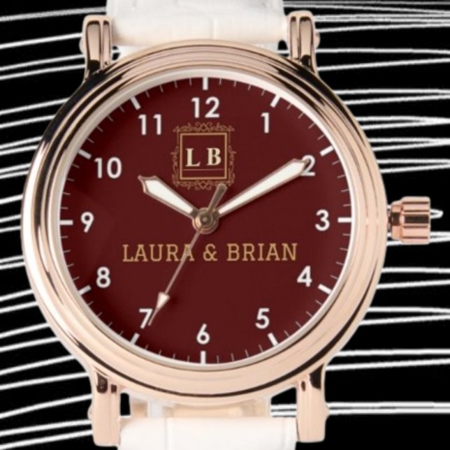 Montre Burgundy Vintage couple name Monogram (Créateur téléchargé)