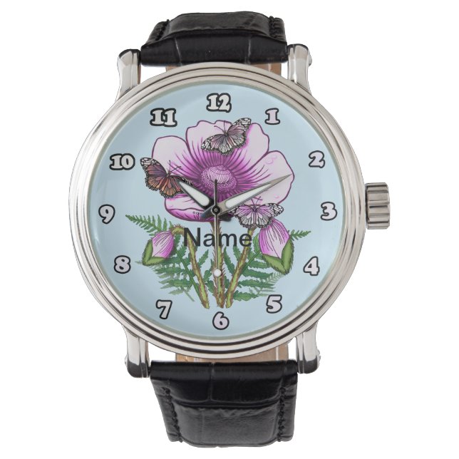Montre Butterfly Pink Poppy  Watch (devant)