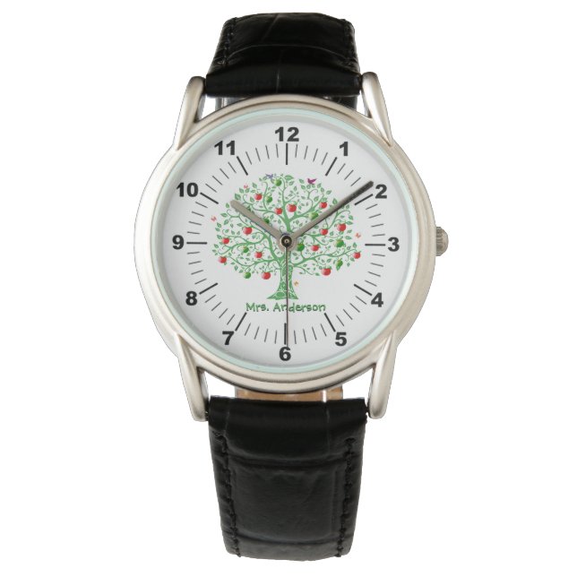 Montre Cadeau de l’enseignant personnalisé Apple Tree (devant)
