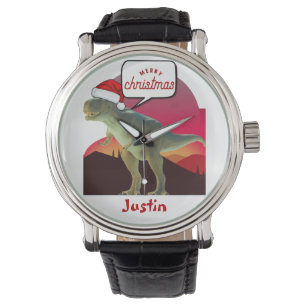 Montre cadeau de noël dinosaure, nom personnalisé