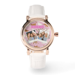 Montre Cadeau personnalisé motif chat rose mignon pour am