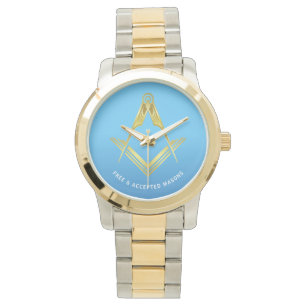 Montre Cadeaux de Freemason  Masonic Gold Light Blue Silv