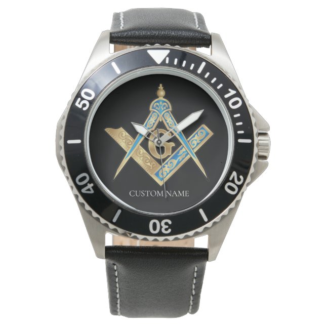 Montre Cadeaux Freemason personnalisés Gold Compass maçon (devant)