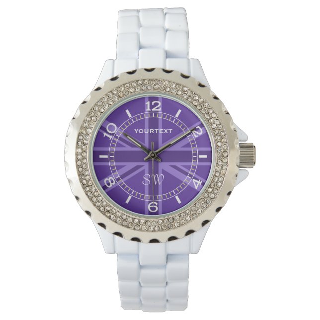 Montre Cadran de conception Union Jack personnalisé viole (devant)