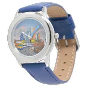 Montre Cadran Numérique Bleu en Acier Inoxydable avec Cad