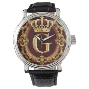 Montre Cadre doré luxueux avec monogramme couronné
