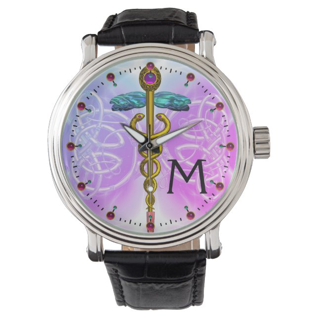 MONTRE CADUCUS D'OR AVEC DES NOEUDS CELTIQUES MONOGRAMME  (devant)