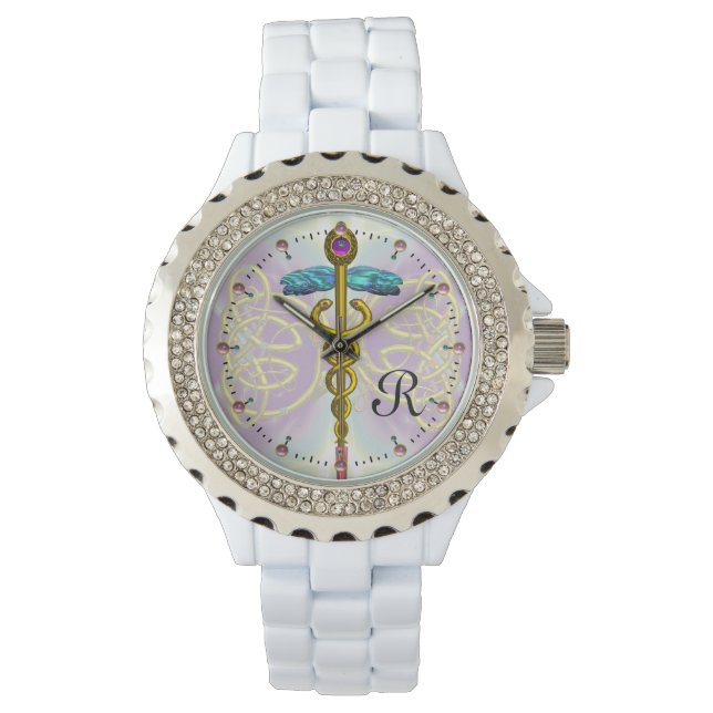 MONTRE CADUCUS D'OR AVEC DES NOEUDS CELTIQUES MONOGRAMME  (devant)