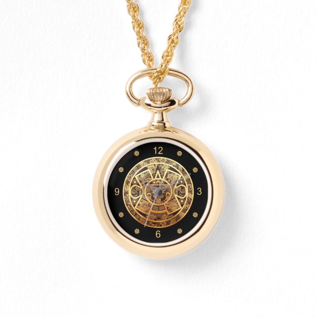 Montre Calendrier Sun Aztec ~ Or & Noir ~ Mexique ~ ~ (Recto)