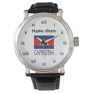 Montre Cambodge Drapeau Cambodgien Nom Personnalisé 