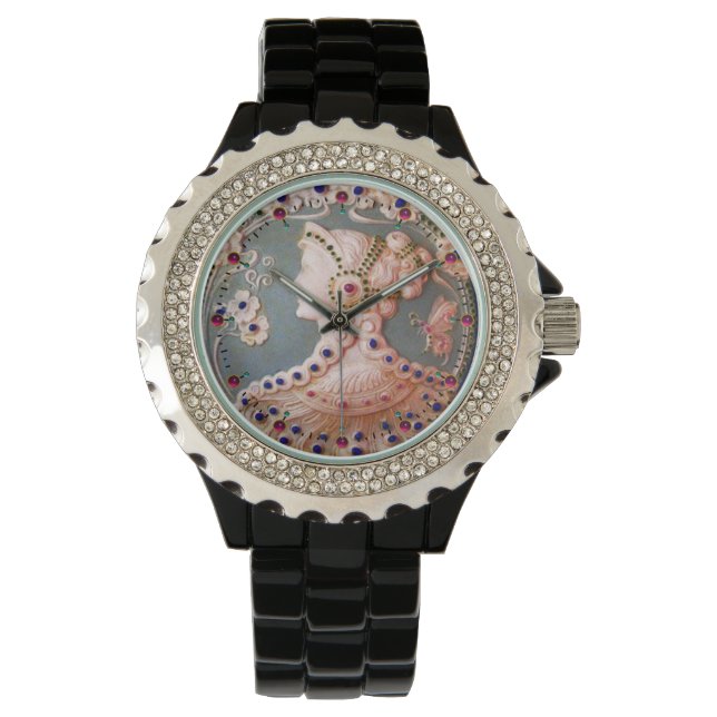 MONTRE CAMEO ANTIQUE / DAME AVEC BOUTEILLE ET FLEURS (devant)