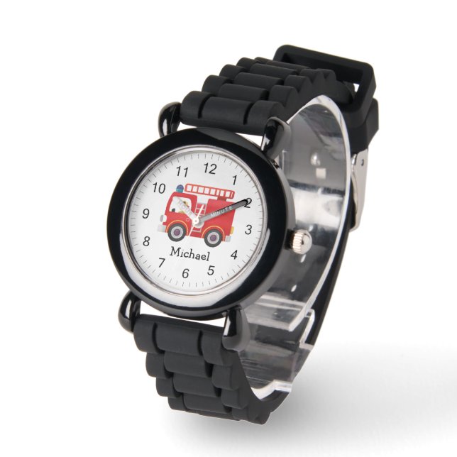 Montre Camion de feu rouge moderne Nom personnalisé (Angle)