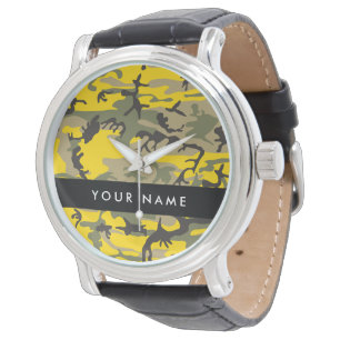 Montre Camouflage jaune et vert Personnalisez votre nom