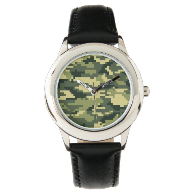 Montre Camouflage numérique en bois à 8 bits / Camo (devant)