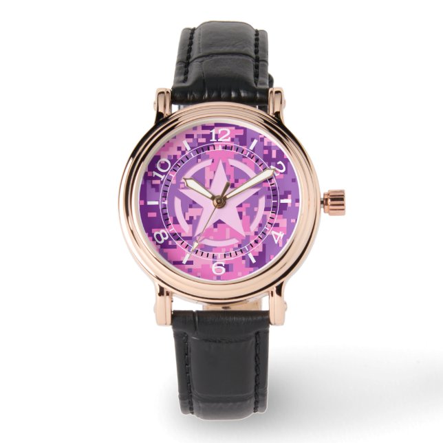 Montre Camouflage numérique rose chaud fillette (Recto)