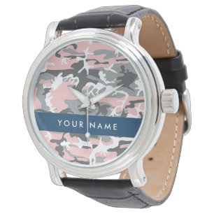 Montre Camouflage rose et gris Personnalisez votre nom