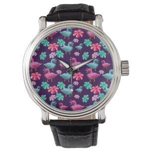 Montre Canard mignon motif floral Kawaii rose canards ble