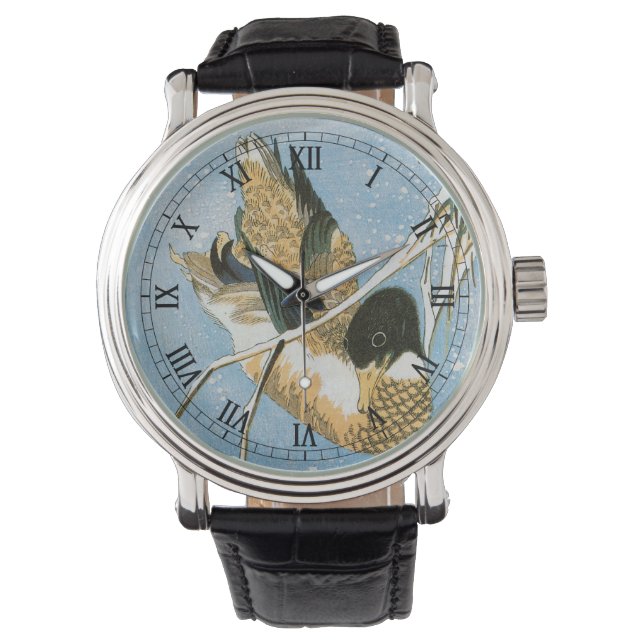 Montre Canard sauvage Nage neige Laden Reeds par Hiroshig (devant)