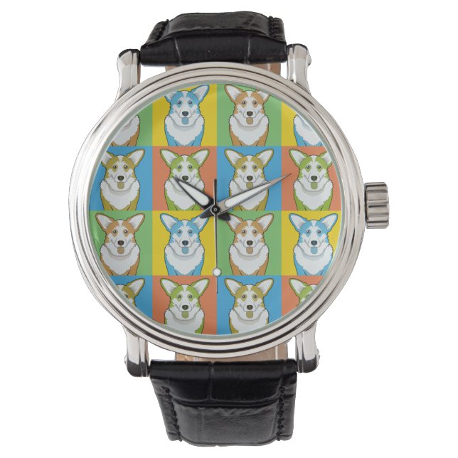 Montre Cardigan Welsh Corgi Chien Caricature Pop-Art (devant)