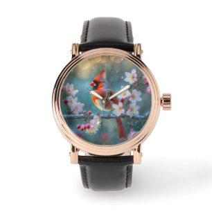 Montre Cardinal masculin en fleurs de cerisiers au clair 