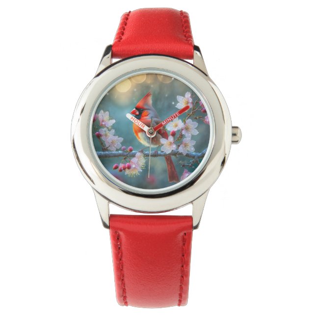 Montre Cardinal masculin en fleurs de cerisiers au clair  (devant)