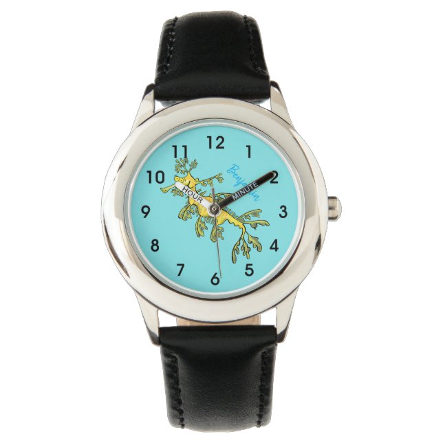 Montre Caricature amusante de dragon de mer feuillu (devant)