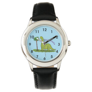 Montre Caricature de dinosaure de brontosaurus vert migno
