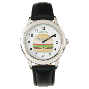 Montre Caricature de hamburger kawaii joyeux