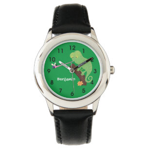 Montre Caricature de lézard de caméléon vert joyeux