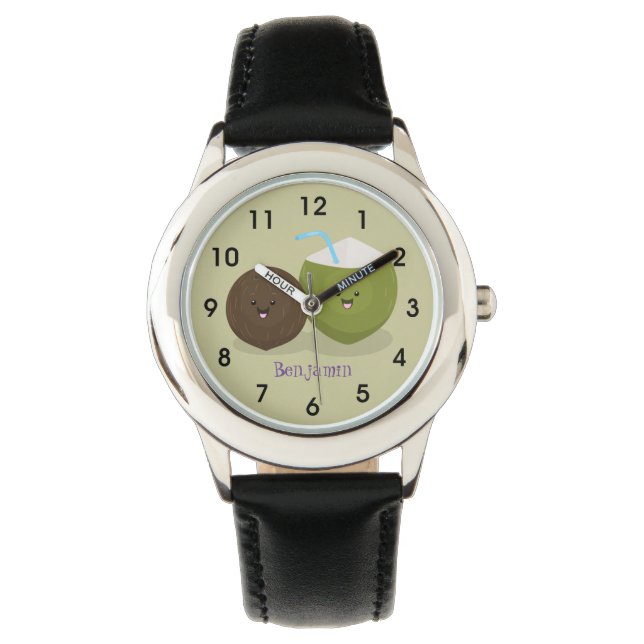 Montre Caricature de noix de coco kawaii joyeux (devant)